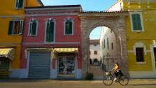 Italy, Emilia Romagna, Brescello, brightly coloured houses, italian gourmet travel - your exclusive photographic travel guide to italy, photographer jane gifford